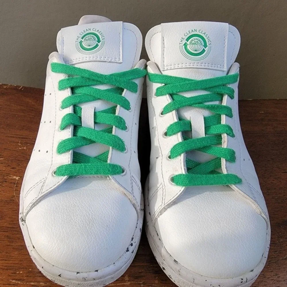 Adidas Stan Smith Vegan Clean Classics White Green Sneakers Size 4 | FU9609‎